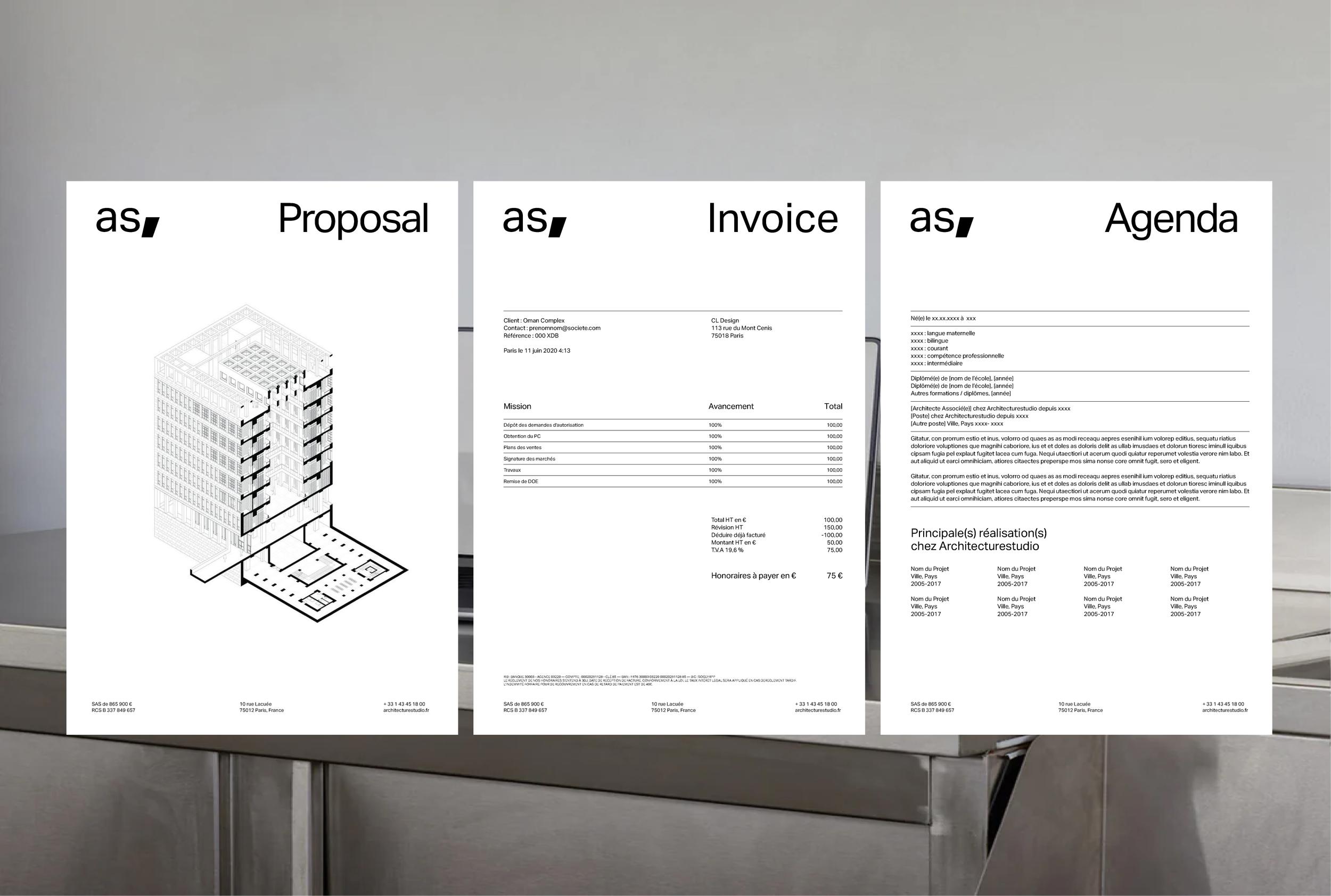 Architecturestudio Proposal, Invoice and Agenda document templates