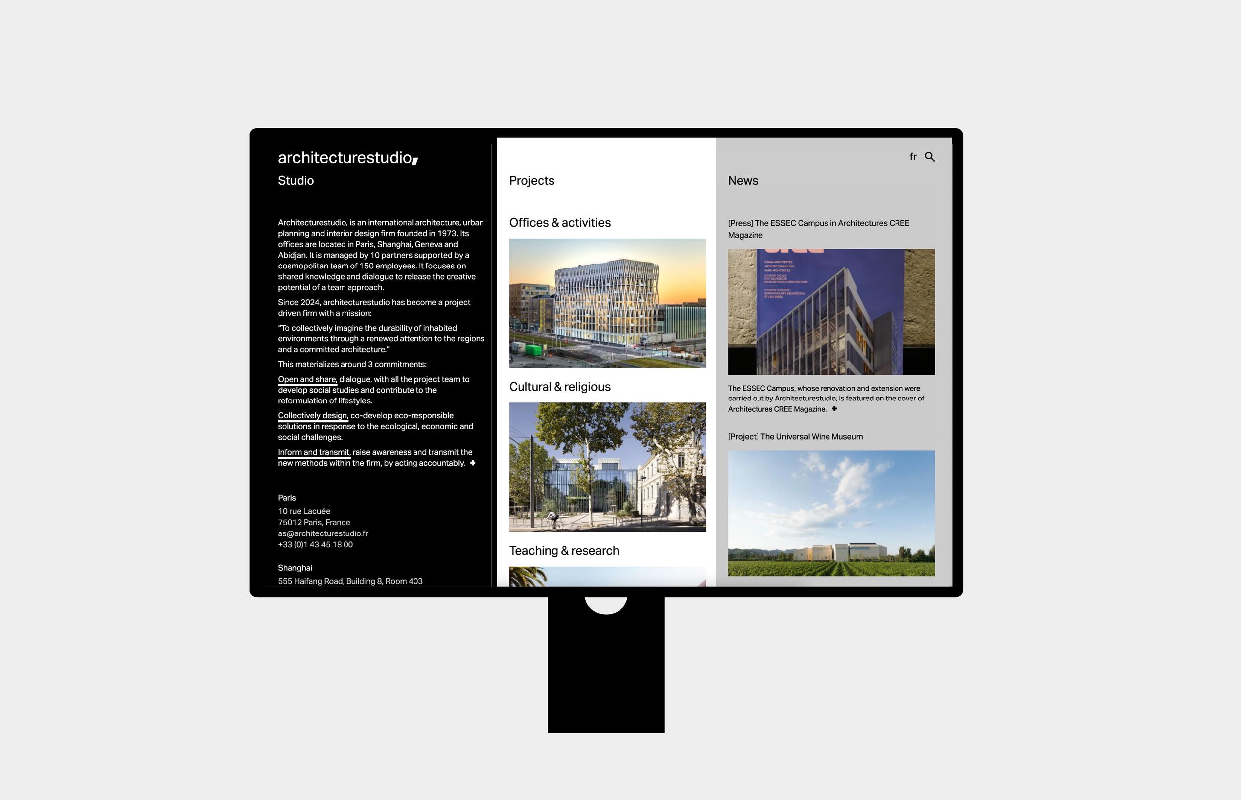 Architecturestudio website homepage with projects and news