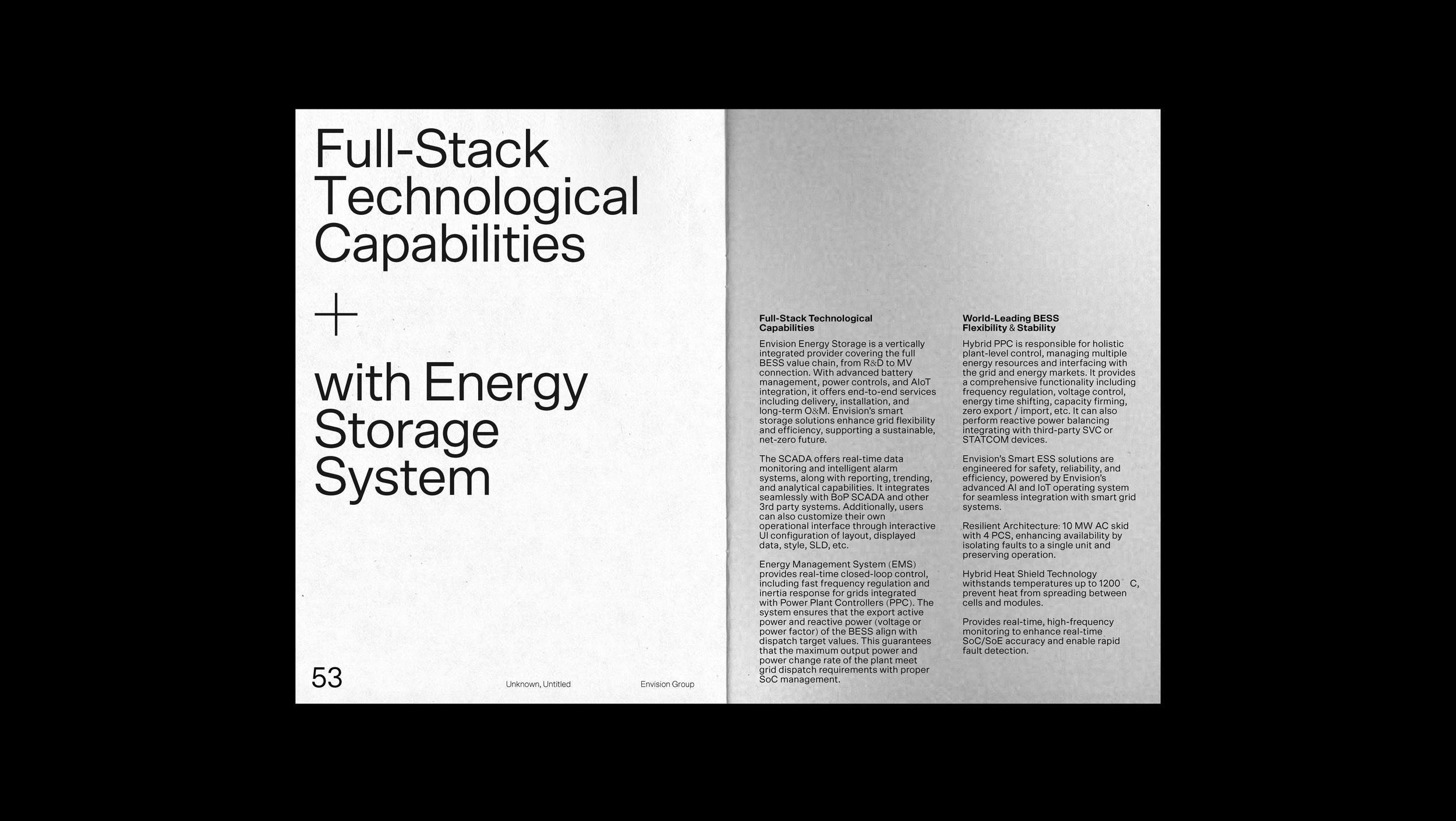 Envision Booklet spread with a pull quote about Envision Energy Storage Systems
