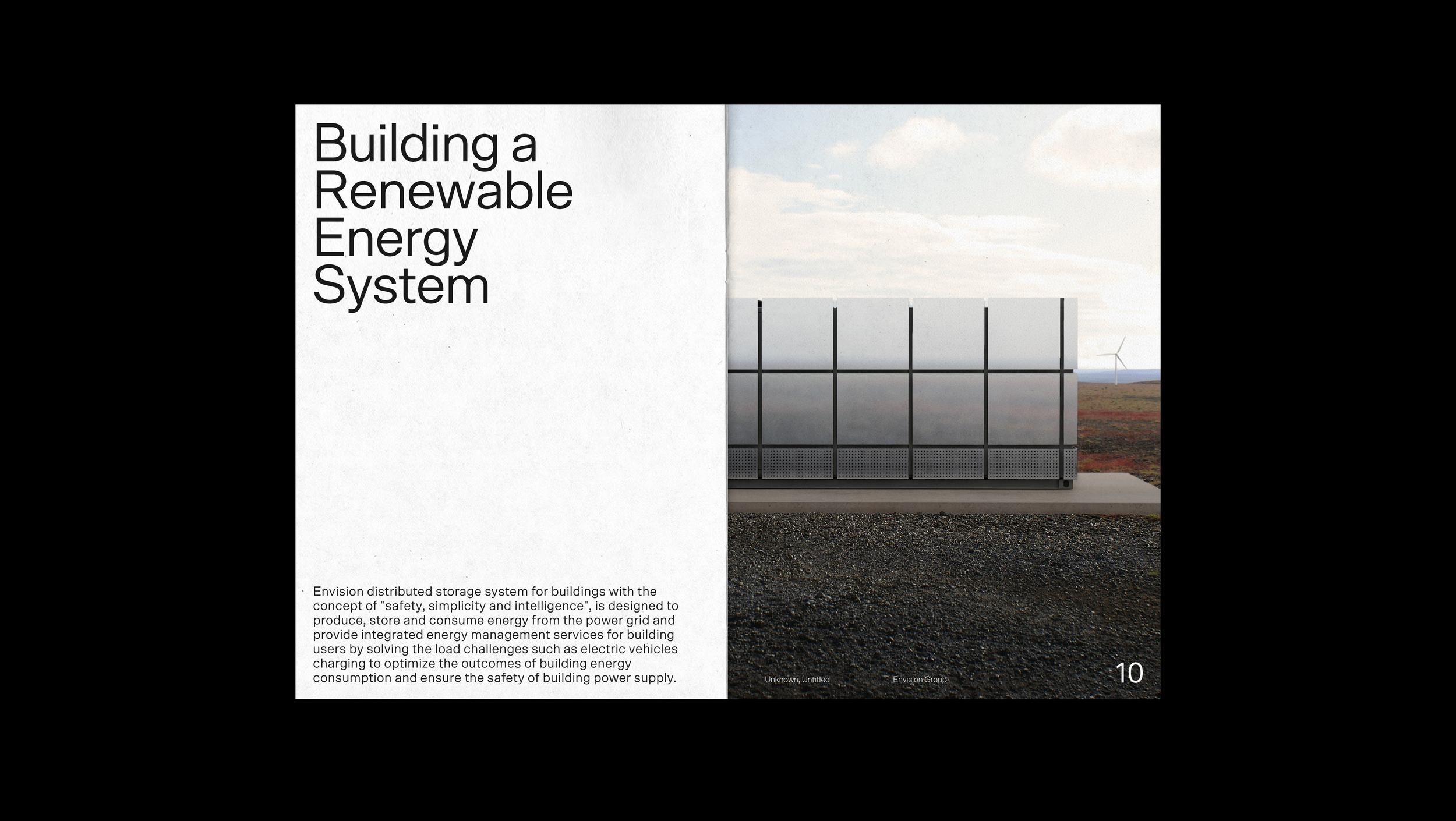 Envision Booklet spread: Building a Renewable Energy System
