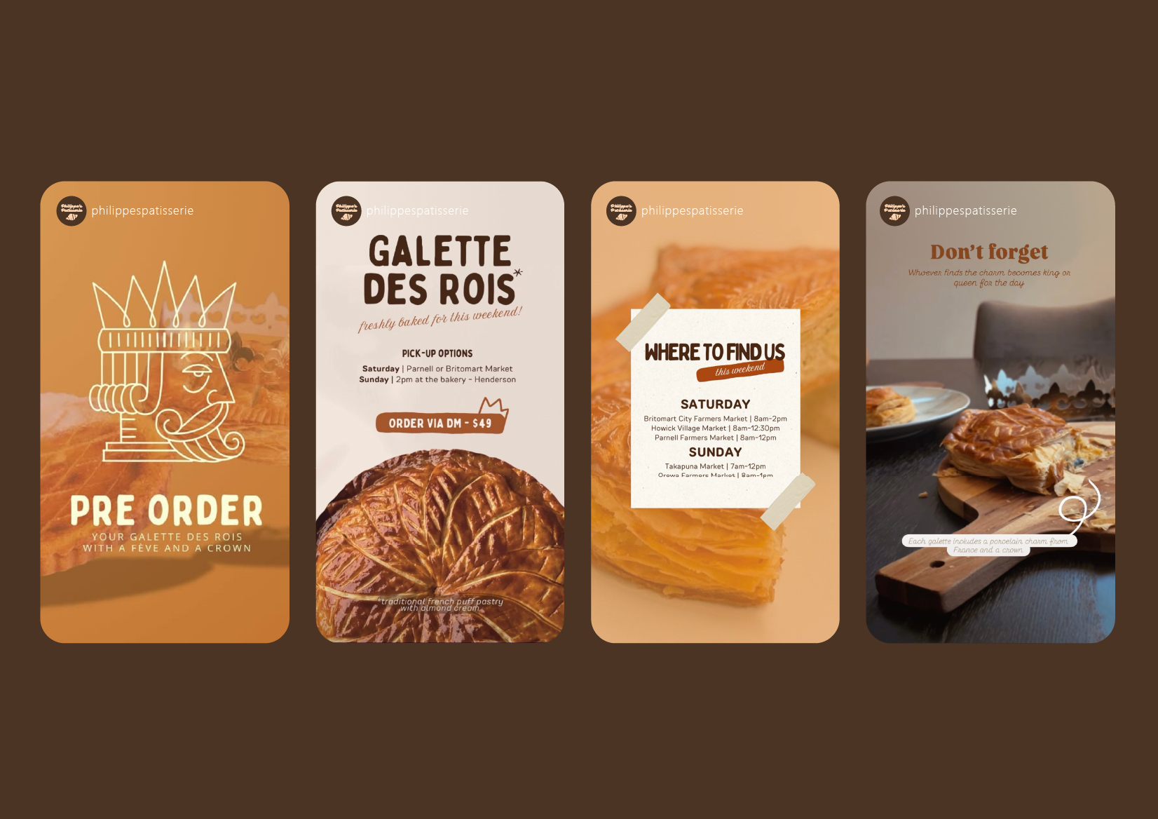 Philippe's Patisserie Instagram story series: pre-order, Galette des Rois, market locations and reminder