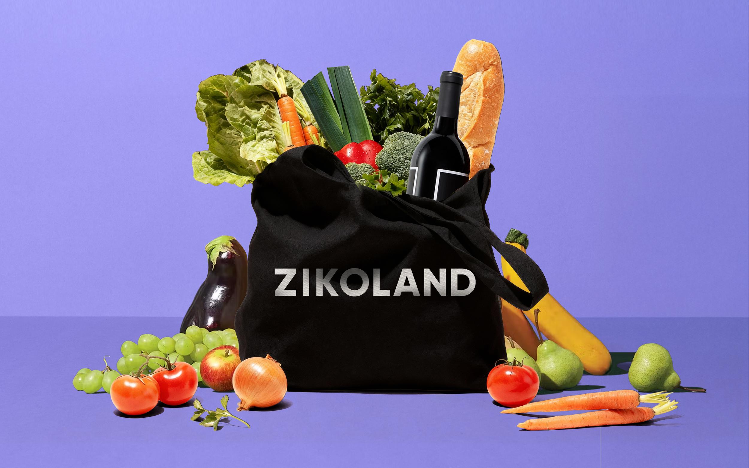 ZIKOLAND tote bag filled with groceries