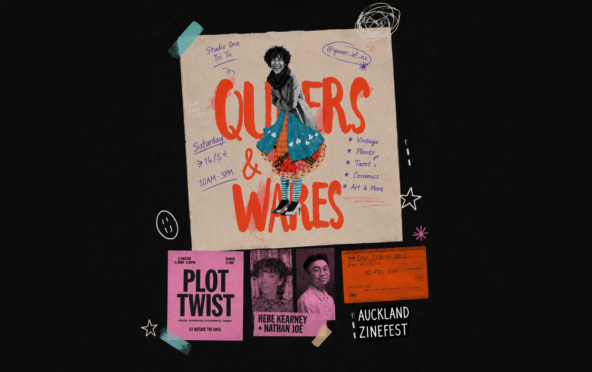 Quirks and Wares market poster with performer lineup cards